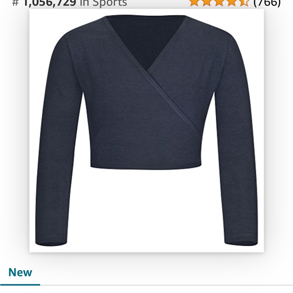 NWT tanzmuster Mandy wrap dance top in navy blue size girls 14-15 years